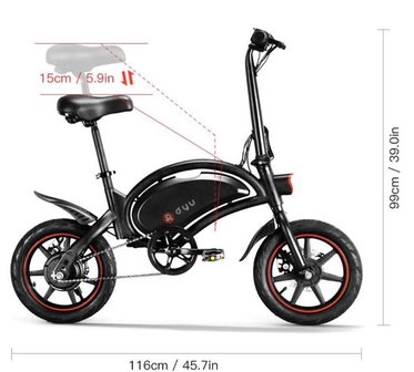 DYU D3F  Elektrische fiets 14 inch - deels opvouwbaar- zwart - 2024 model