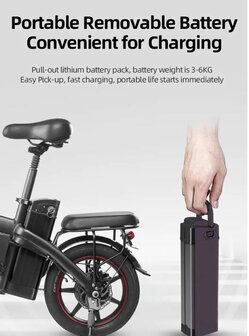 DYU C6 12.5 AH  - Elektrische fiets -  26 inch 250W  -- uitneembare batterij wit of zwart