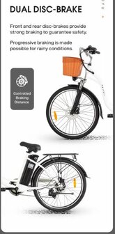 DYU C6 12.5 AH  - Elektrische fiets -  26 inch 250W  -- uitneembare batterij wit of zwart