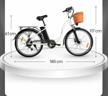 DYU C6 12.5 AH  - Elektrische fiets -  26 inch 250W  -- uitneembare batterij wit