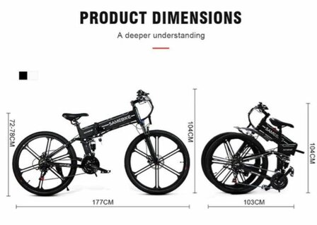 SAMEBIKE LO26-II 500W Opvouwbare elektrische mountainbike 21 versnellingen 48V/10 Ah j 30 km/u wit