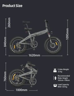 Himo ZB20 Max Eektrische fiets FATBIKE 20&#039;&#039; 10ah 250W  Grijs zonder gashandel