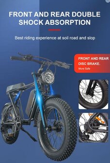 C91 20 INCH Fatbike 20AH Elektrische fat bike zwarte zadel VOORRAAD!! ACTIE 250W