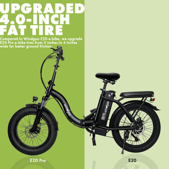 Windgoo E20 Pro - Fatbike - E Bike - Elektrische Vouwfiets - 20 Inch - 250W - 15Ah - APP - Zwart