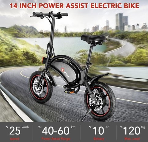 DYU D3F  Elektrische fiets 14 inch - deels opvouwbaar- zwart - 2024 model
