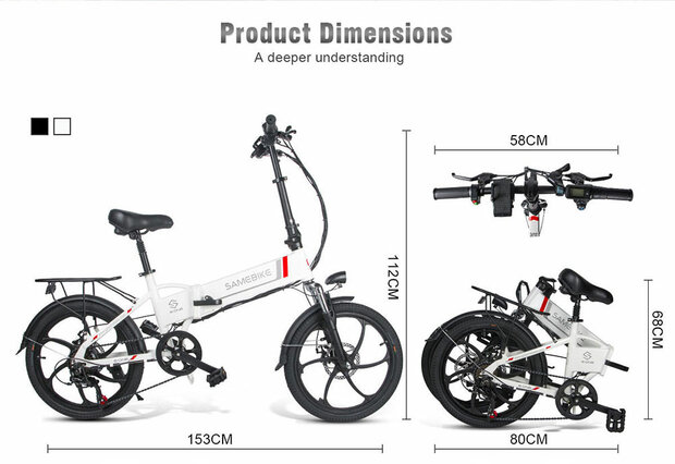 SAMEBIKE 20LVXD30 - II -  20 inch 10AH- Elektrische fiets - Wit