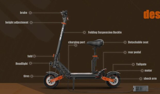 Kukirin G2 MAX- Kugoo G2 Max- Elektrische offroad step met afneembare zadel - Grote batterij 