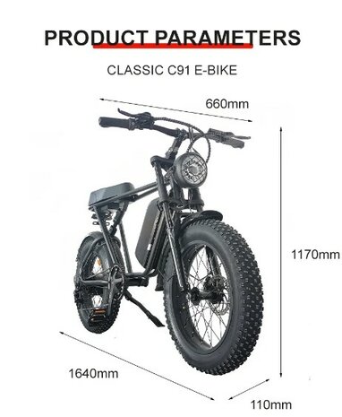 C91 20 INCH Fatbike 20AH Elektrische fat bike zwarte zadel VOORRAAD!! ACTIE 250W
