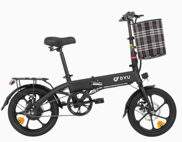 DYU A1F Elektrische stadsfiets 16 Inch 250W Motor 25Km / h Snelheid 36V 7.5Ah Batterij Dubbele mechanische schijfrem 120KG Max. belasting Opvouwbare e-bike - Zwart