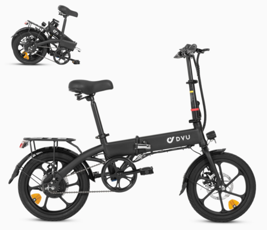 DYU A1F Elektrische stadsfiets 16 Inch 250W Motor 25Km / h Snelheid 36V 7.5Ah Batterij Dubbele mechanische schijfrem 120KG Max. belasting Opvouwbare e-bike - Zwart