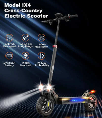 iScooter iX4 Elektrische Scooter 48V 15Ah 800W 10 inch Opvouwbare Bromscooter 40-45KM Bereik Maximale Belasting 150Kg