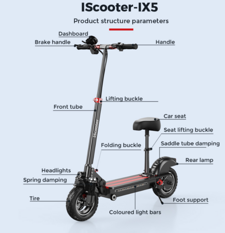iScooter iX5 Elektrische Scooter 42V 15Ah 1000W 10 inch Opvouwbare Bromscooter 40-45KM Bereik Maximale Belasting 150Kg