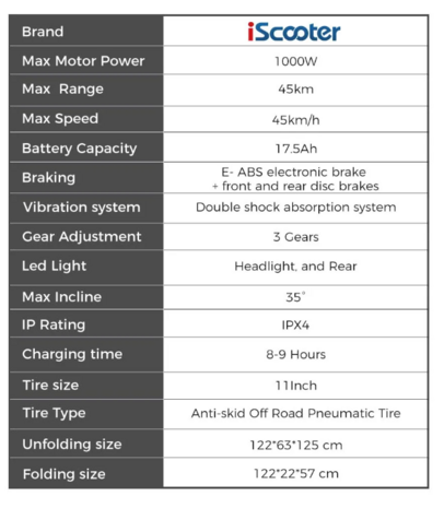 iScooter iX6 Elektrische Scooter 48V 17.5Ah 1000W 11 inch Elektrische step max 150 kg