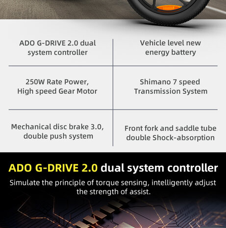 ADO A20 XE - toegestaan op de weg- verwijderbare batterij- achtervering- zwarte kleur witte ADO LOGO