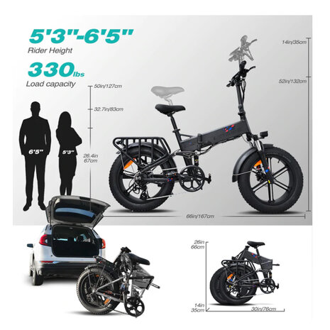 Engwe Engine X - Elektrische fatbike--  Opvouwbaar- Achterrek - 2 kleuren