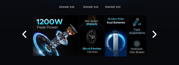 Engwe X26 - Elektrische 26 inch fatbike -dubbele batterij- meest uitgebreide fatbike-  2 kleuren
