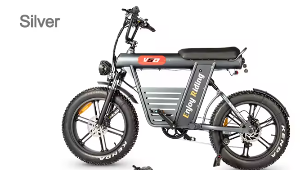 V50 15 AH Elektrische fat bike zwarte zadel 2024 MODEL!!!! 250W zilver