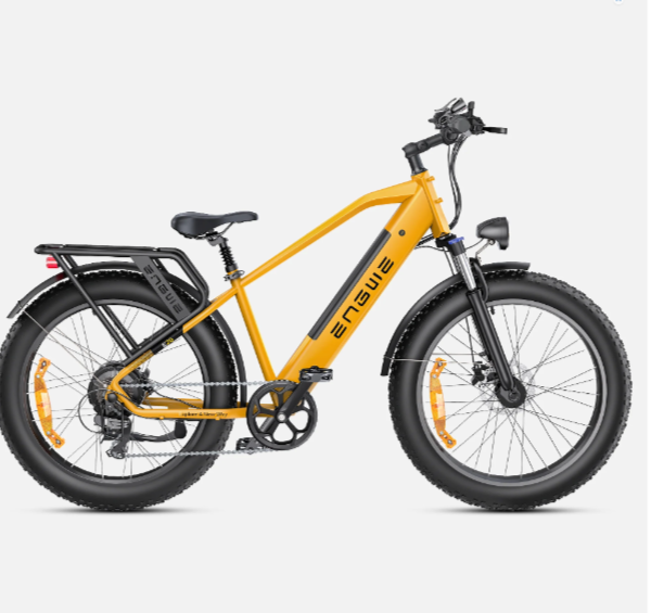 Elektrische Fatbike | Engwe E26 | 4.0 off-road Banden | 16 AH / 250W | 25 km/u / 55-70 km Bereik | 26 inch | Sterke achterrek, hoog model | Hydraulische remmen | Grijs / Blauw / Geel | Dubbele vering, max 150 kg - Afbeelding 14